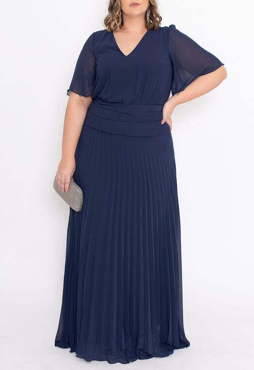 Vestido Nilsa longo Powerlook - azul marinho