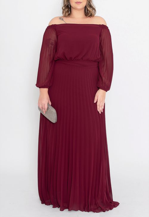 Vestido Tavares longo Powerlook - vermelho marsala