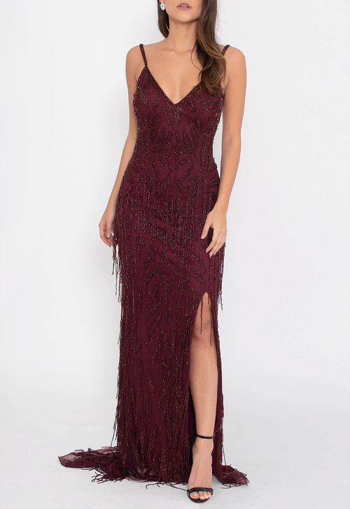 Vestido Júdice longo Powerlook - vermelho marsala