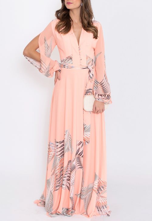 Vestido Alvorecer longo Amissima - rosa salmão