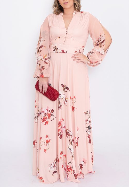 Vestido Alvorecer longo Amissima - rosa