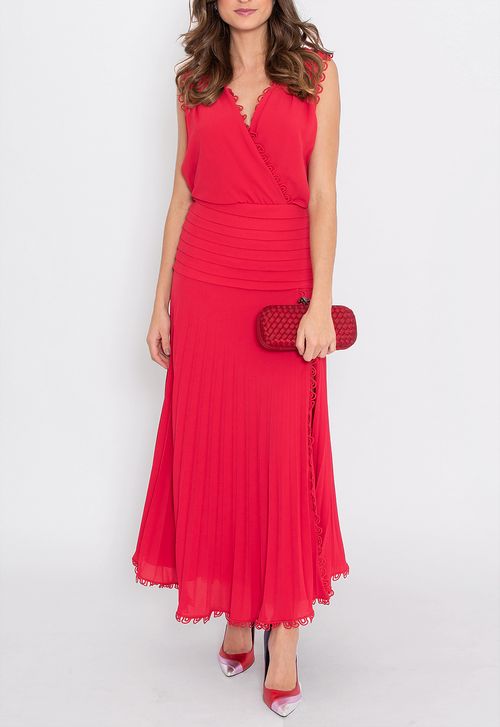 Vestido Ana Julia midi Unity Seven - vermelho
