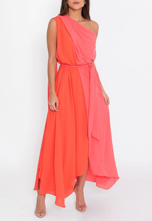Vestido Afrodite midi Amissima - rosa e laranja