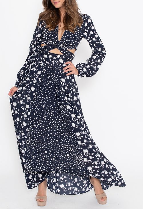 Vestido Iara longo Amissima - estampado azul