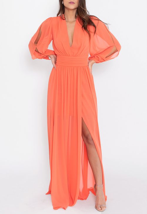 Vestido Marisa longo Amissima - laranja coral