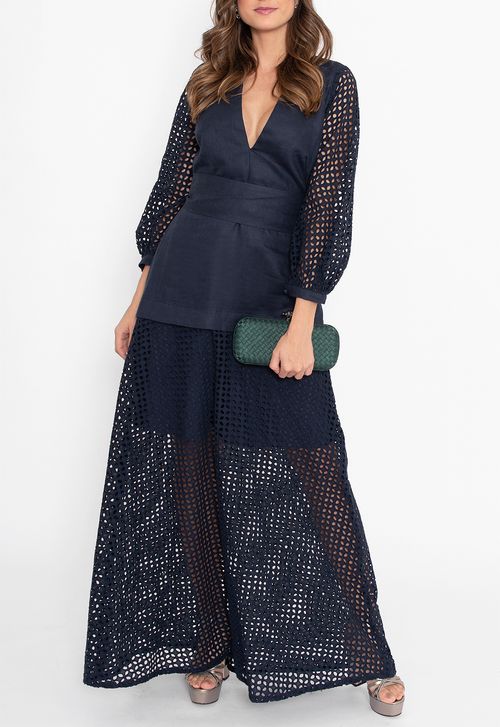 Vestido Renata longo Amissima  - azul marinho