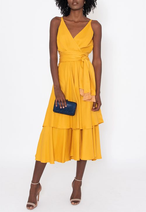 Vestido Moana midi Amissima - amarelo mostarda