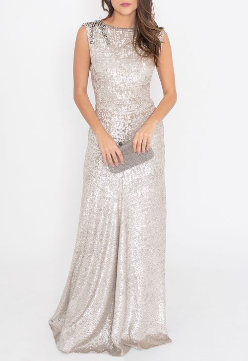 Vestido Damares longo Martu - prata