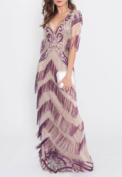Vestido Loredana longo Powerlook - roxo e nude