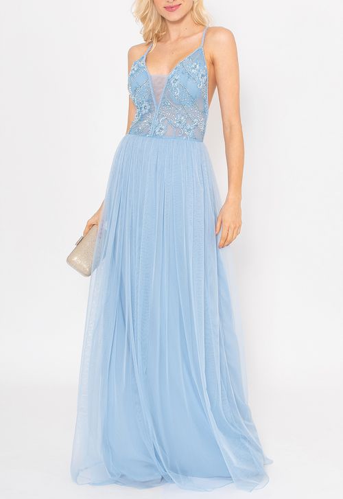 Vestido Brenda longo Powerlook - azul