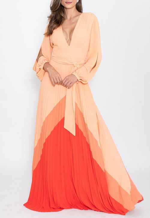 Vestido Margarida longo Amissima - laranja coral