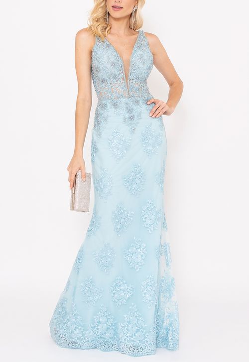 Vestido Sueli longo Powerlook - azul