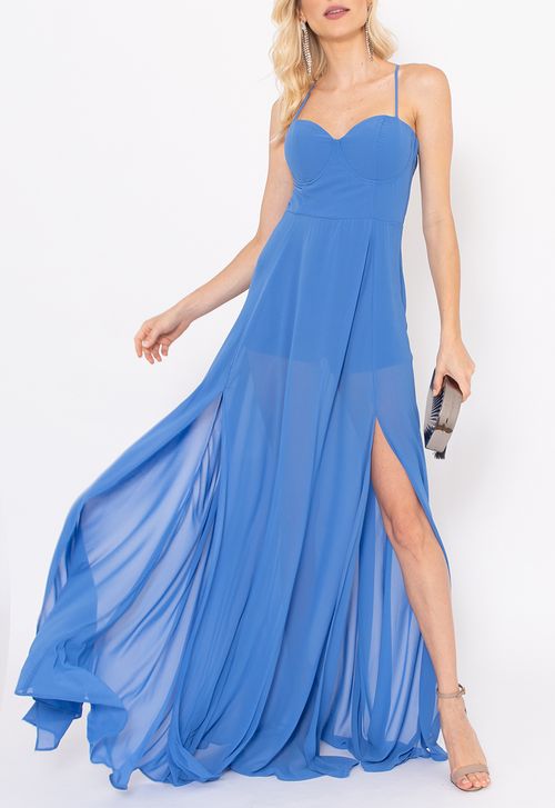 Vestido Paige longo Powerlook - azul