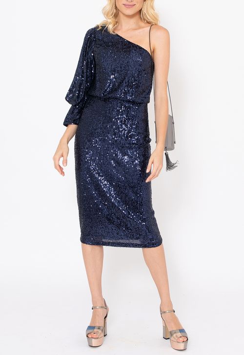 Vestido Francisneli midi Powerlook - azul marinho