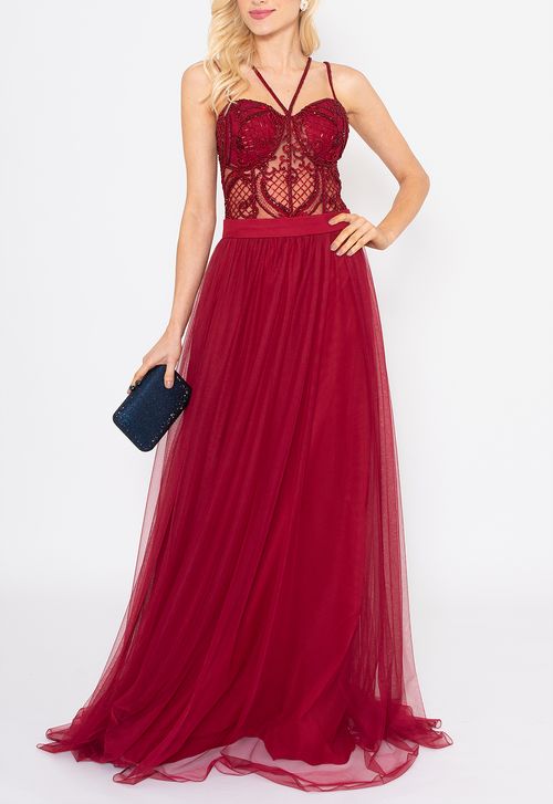Vestido Vania longo Powerlook - vermelho marsala