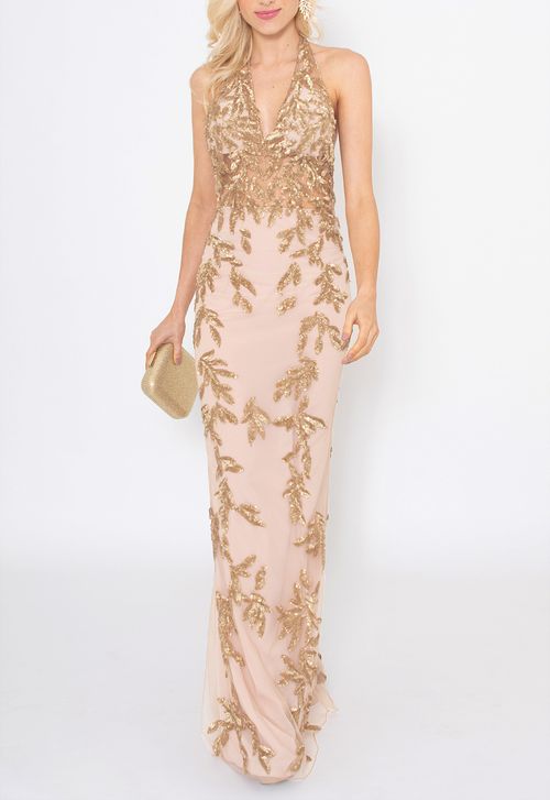 Vestido Larsa longo Powerlook - dourado