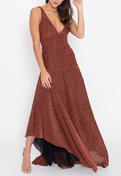 Vestido Glória longo Martu - cobre