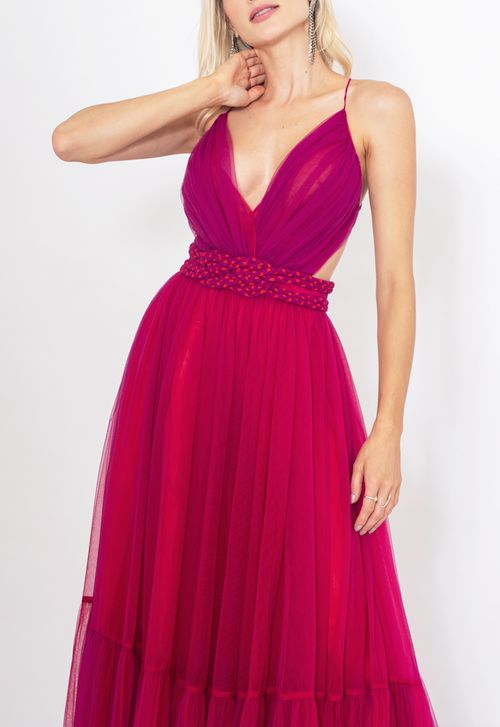 Vestido Venus longo Honória - rosa fúcsia