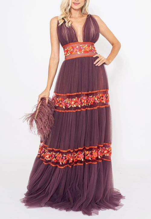 Vestido Taciana longo Honória - roxo uva