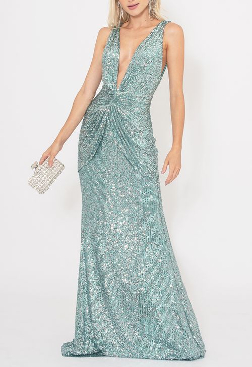 Vestido Antonela longo Unity Seven - azul tiffany