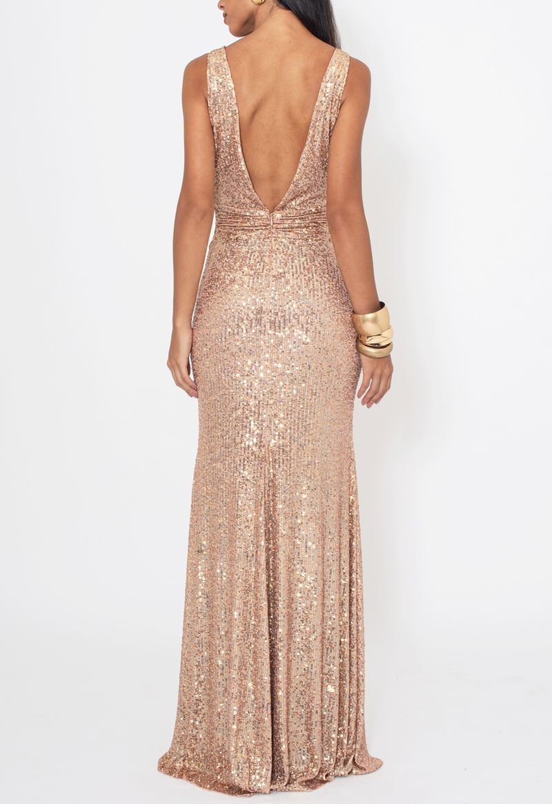 Vestido-Antonela-longo-Unity-Seven-dourado