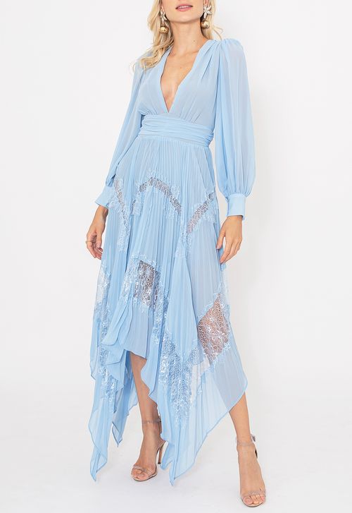 Vestido Chantili midi Powerlook - azul
