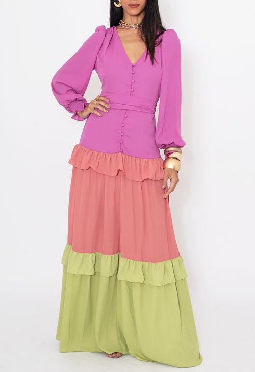 Vestido Brigite longo Powerlook - tricolor (disponível apenas na loja Itaipava)