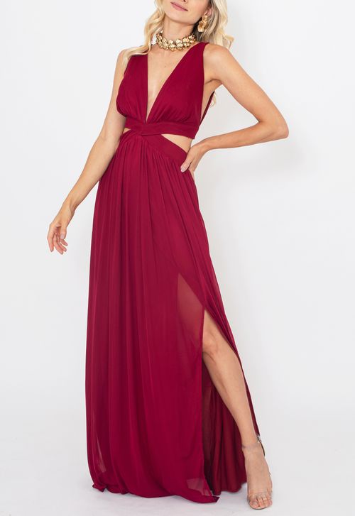 Vestido Paola longo Powerlook - vermelho marsala