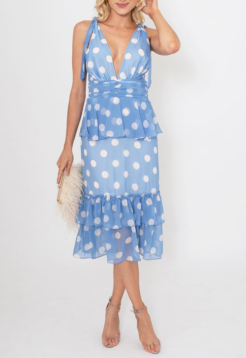 Vestido Blues midi Powerlook - azul estampado