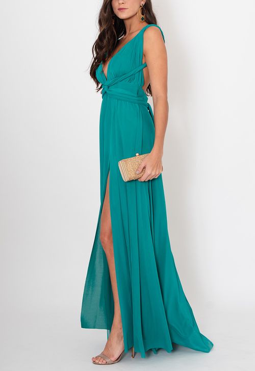 Vestido Sana longo Powerlook - verde bandeira
