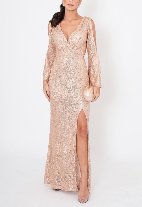 Vestido Natasha longo Powerlook - dourado