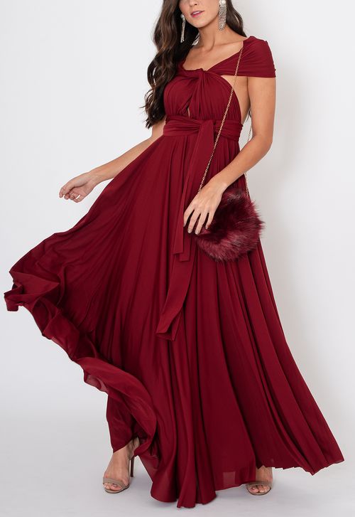 Vestido Savoá longo Powerlook - vermelho marsala | Miami Store: Size 6 - $120.00