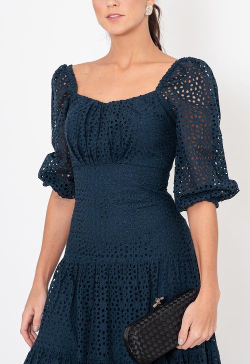 Vestido Ana midi Amissima - azul marinho
