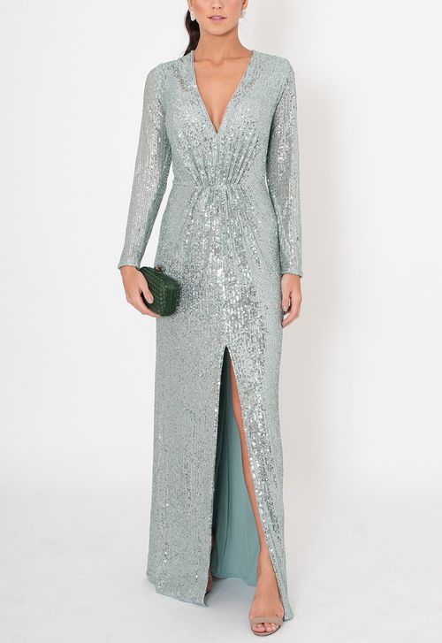 Vestido Carmena longo Powerlook - prata