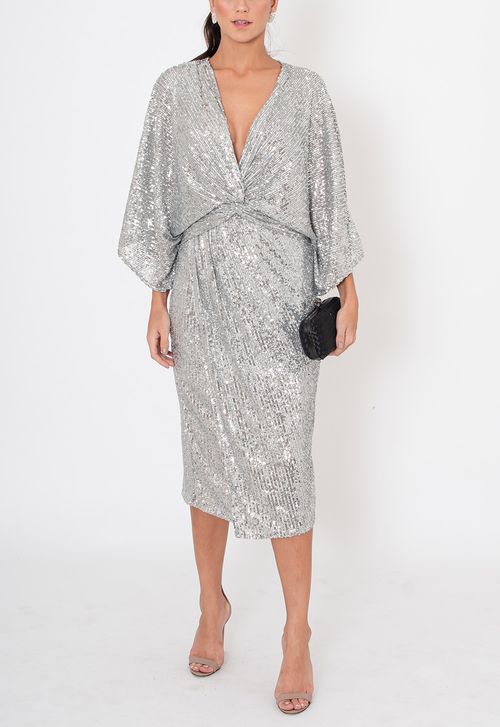 Vestido Sofia midi Powerlook - prata