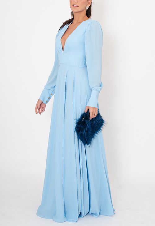 Vestido Luzinete longo Powerlook - azul serenity