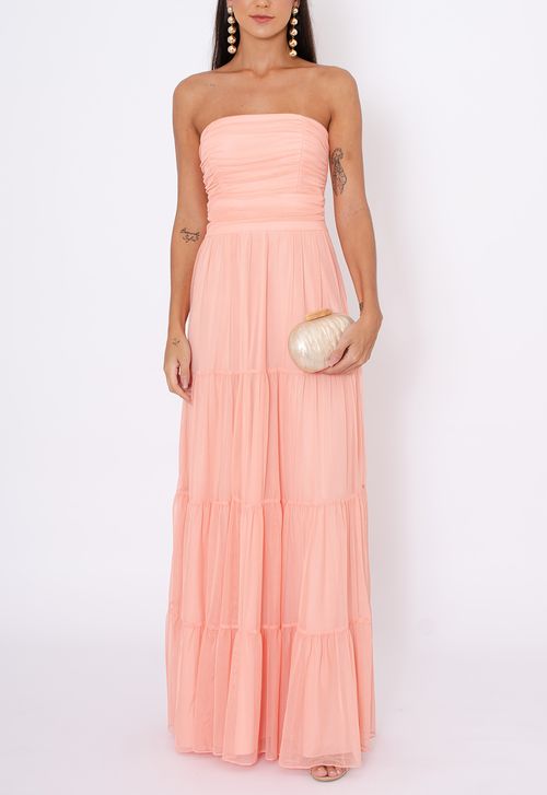 Vestido Seyfried longo Powerlook - laranja coral
