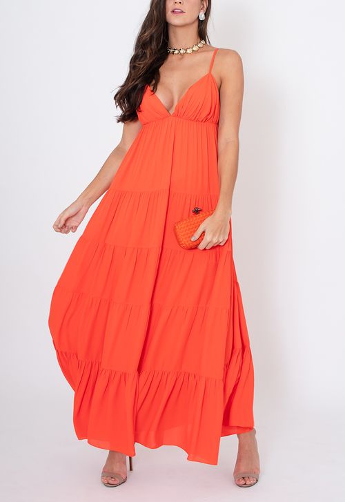 Vestido Yas longo Amissima - laranja coral