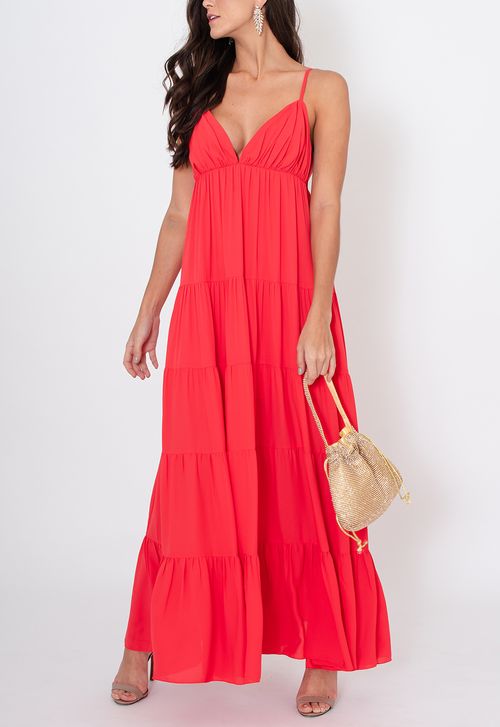 Vestido Yas longo Amissima - vermelho melancia