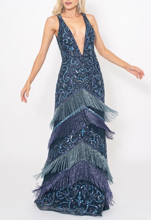 Vestido Izolda longo Powerlook - azul marinho