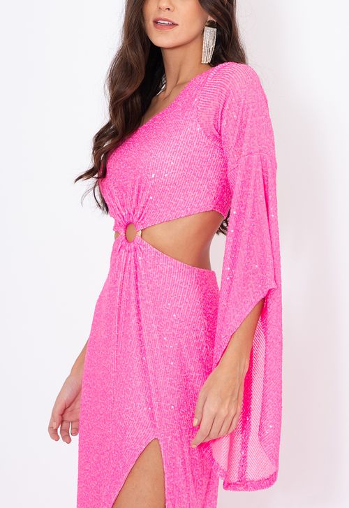Vestido Mader longo Powerlook - rosa neon