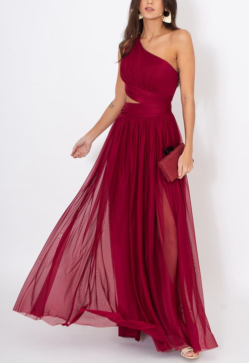 Vestido Ella longo Powerlook - vermelho marsala