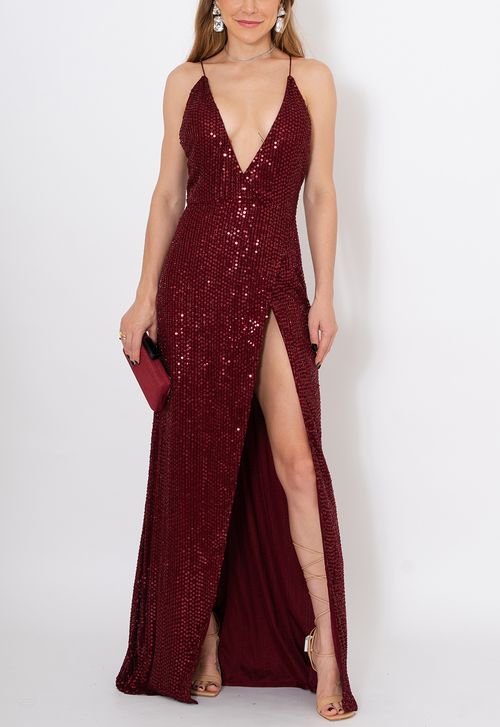 Vestido Lisandra longo Powerlook - vermelho marsala