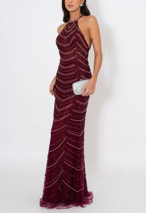 Vestido Alencar longo Powerlook - vermelho marsala
