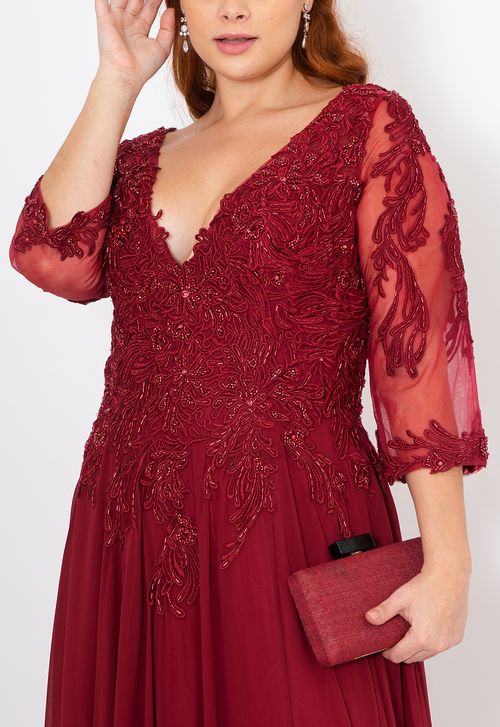 Vestido Firenze longo Powerlook - vermelho marsala