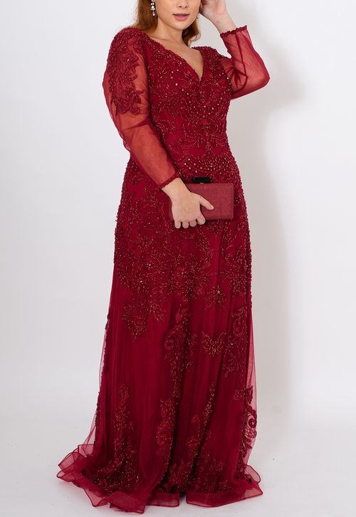 Vestido Milano longo Powerlook - vermelho marsala