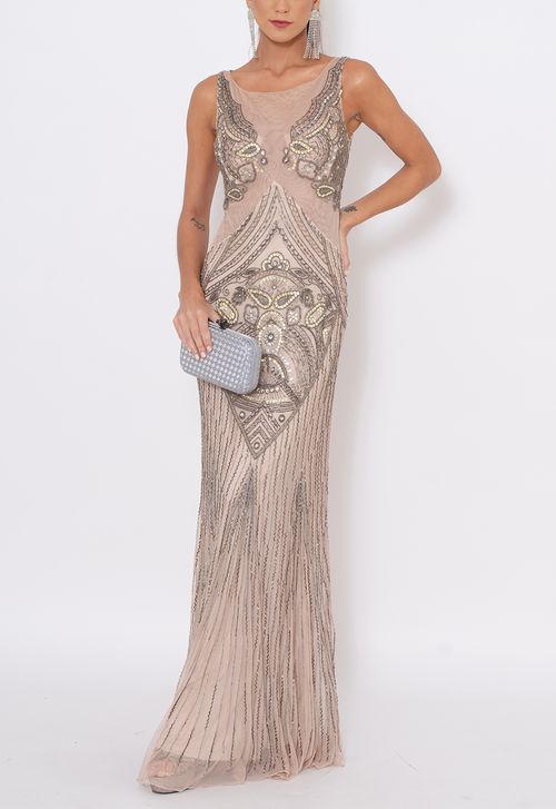 Vestido Louise longo Powerlook - nude (disponível apenas na loja Niterói)