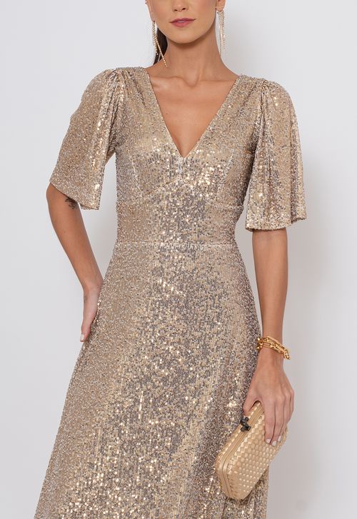 Vestido Clara longo Powerlook - dourado (Disponível nas Lojas de Niterói, Freguesia e Itaipava)