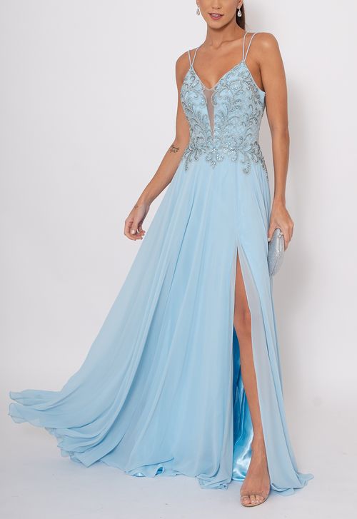 Vestido Madalena longo Powerlook - azul (disponível apenas na loja Niterói)