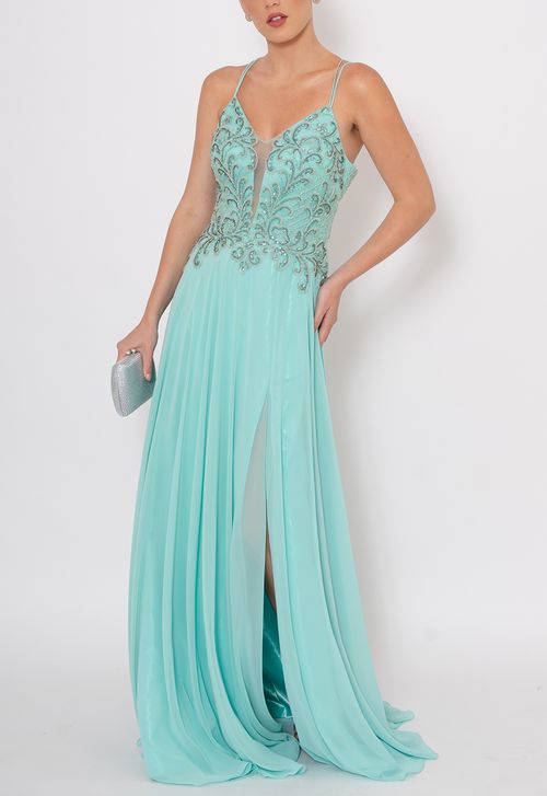 Vestido Madalena longo Powerlook - azul tiffany
